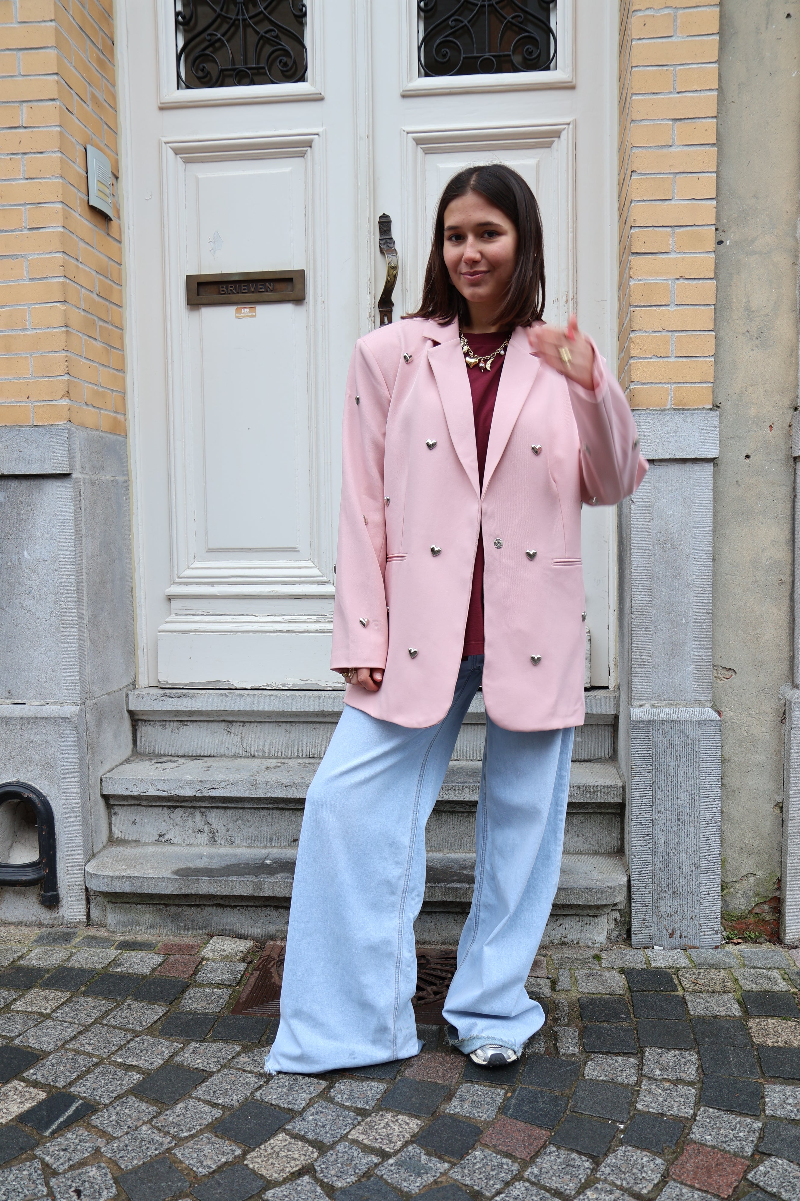 Ella and Rapha Hearts blazer soft pink oversize S/M