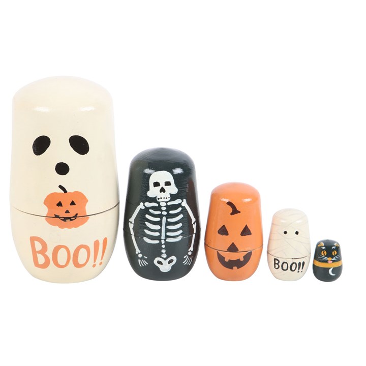 Matrioska russa legno Halloween 5 pezzi decorazione
