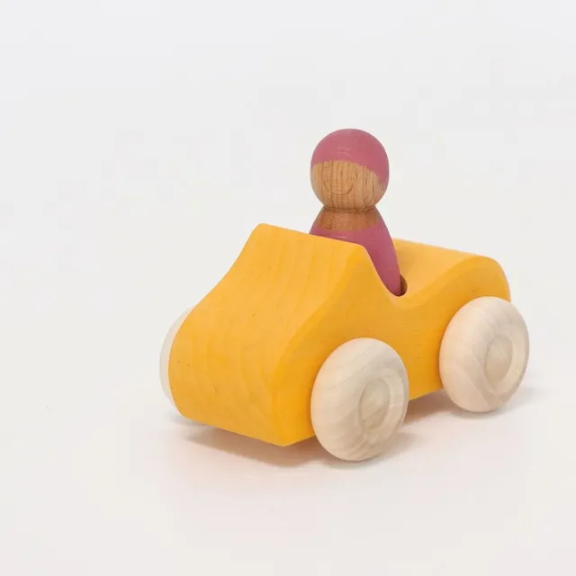 Grimm's Piccola Cabrio Gialla macchinina legno con amico