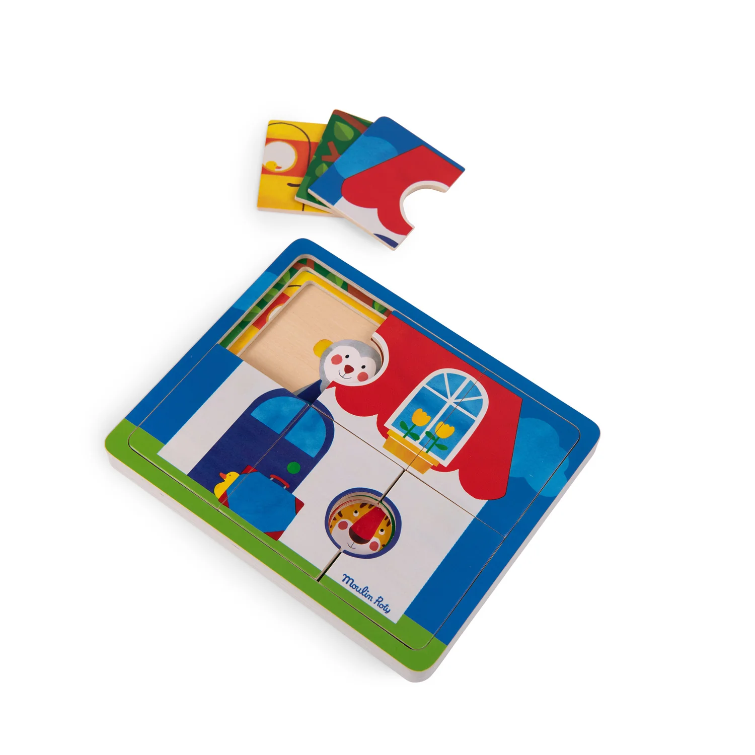 Moulin Roty Les Popipop puzzle legno 3 livelli 22x18 cm