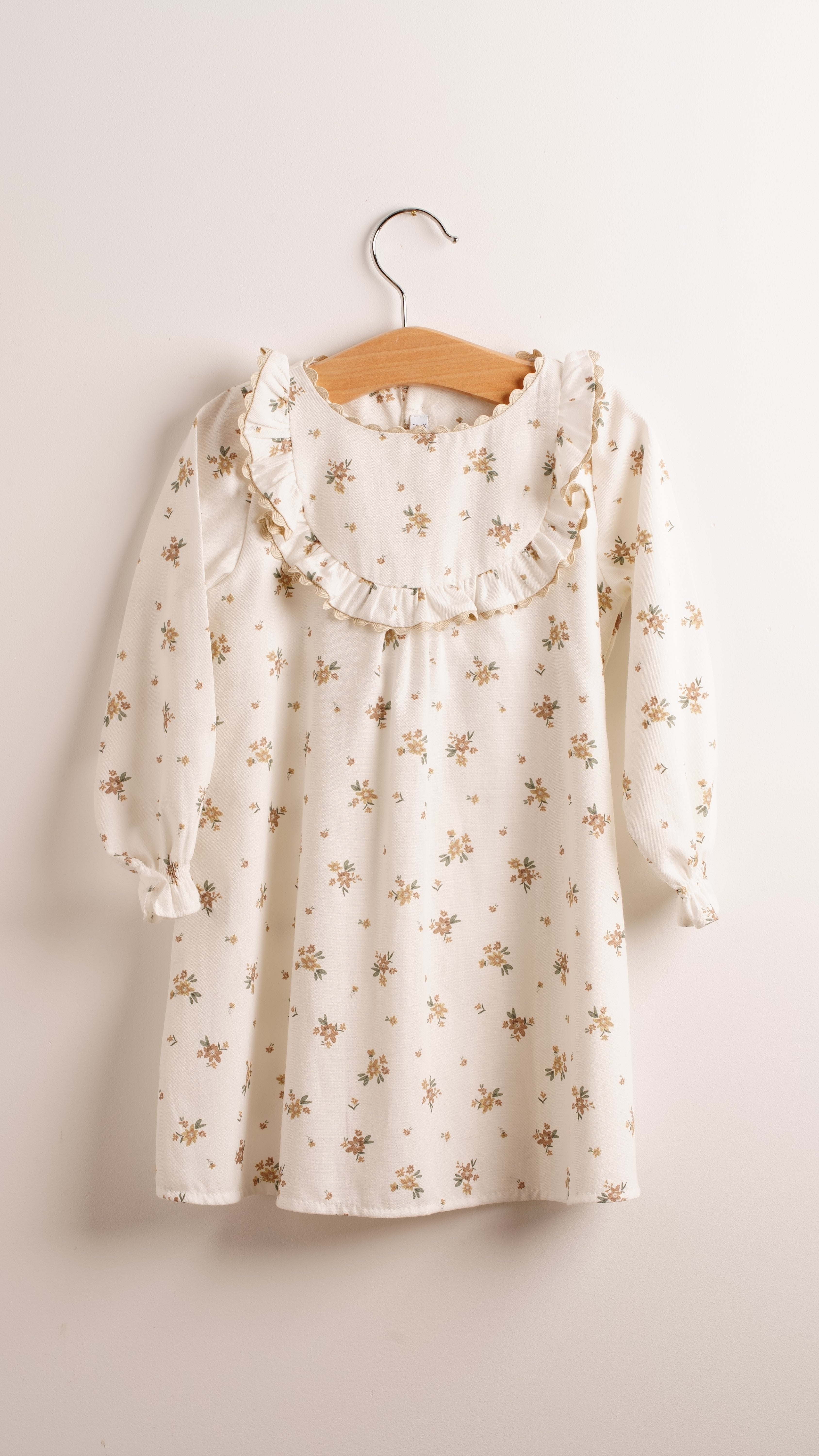 Mebi Fiori vestito bambina cotone bianco beige bottoni