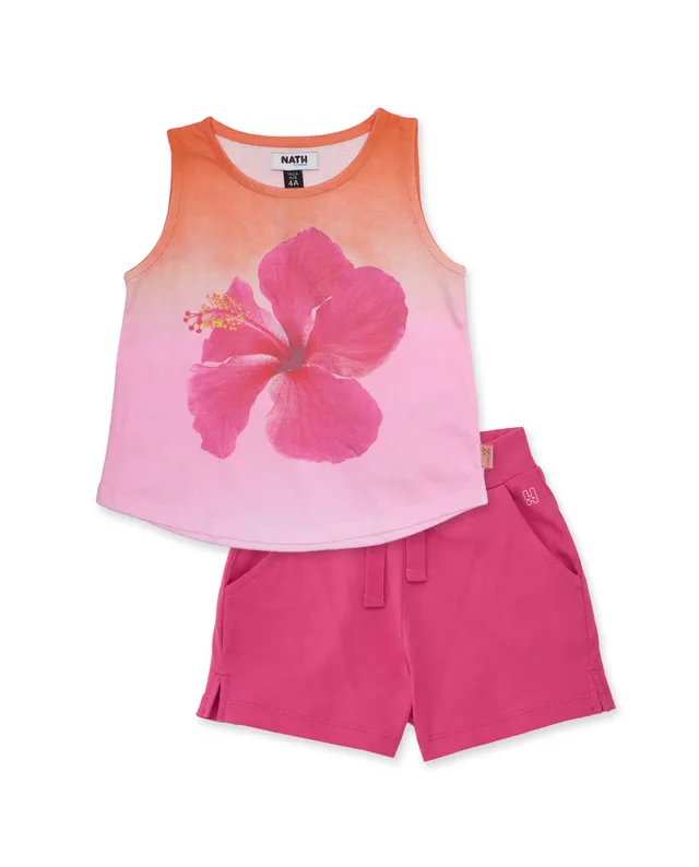 Tuc Tuc completo bambina rosa stampa ibisco con shorts
