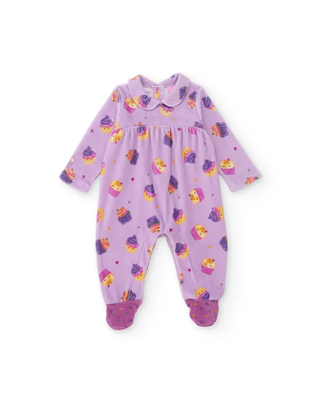 Tuc tuc pagliaccetto neonata viola con cupcake