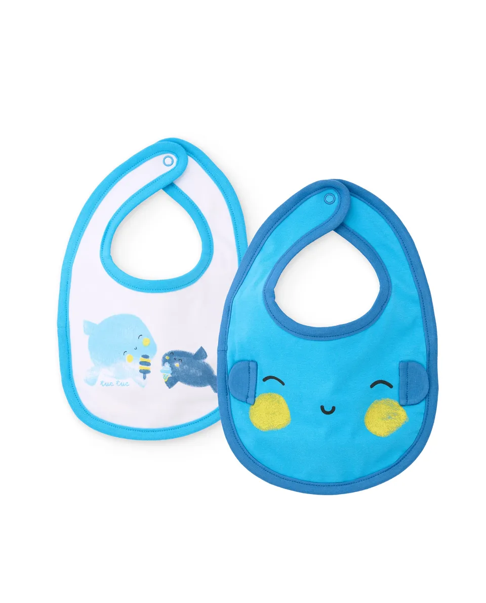 Tuc tuc bavaglino neonato blu cotone pack 2 pezzi push