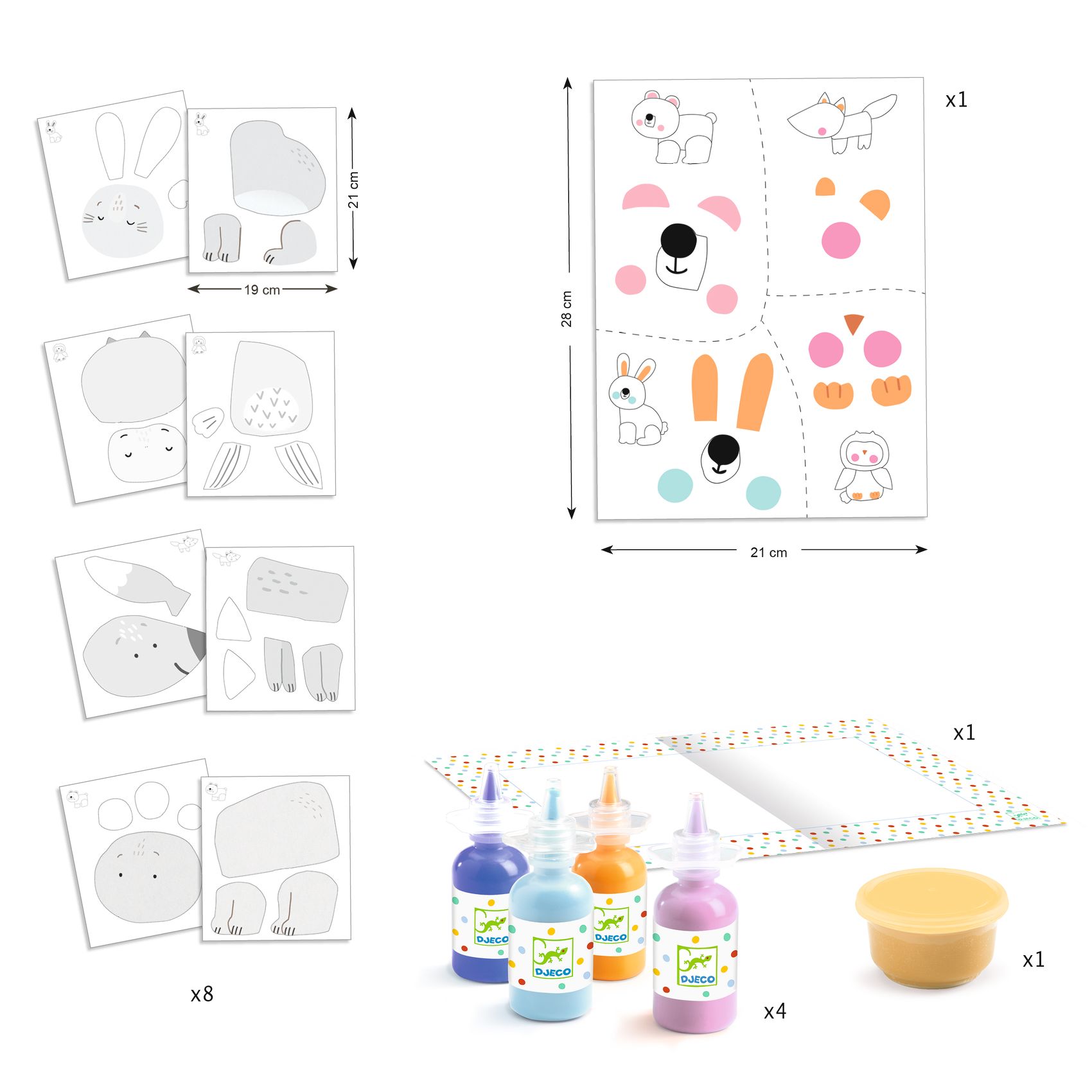 Djeco Primo Laboratorio Pittura kit 4 animaletti 18 mesi
