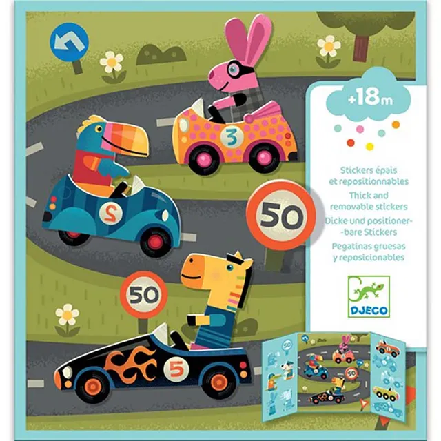 Djeco Corsa Set Viaggio Sticker Riposizionabili 14 Pezzi