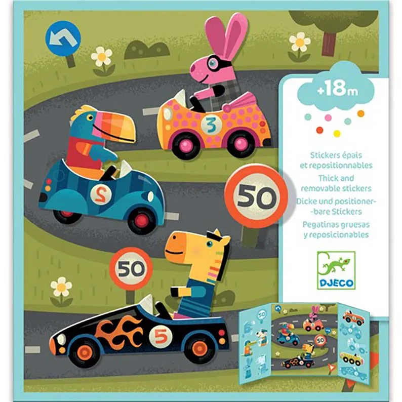 Djeco Corsa Set Viaggio Sticker Riposizionabili 14 Pezzi