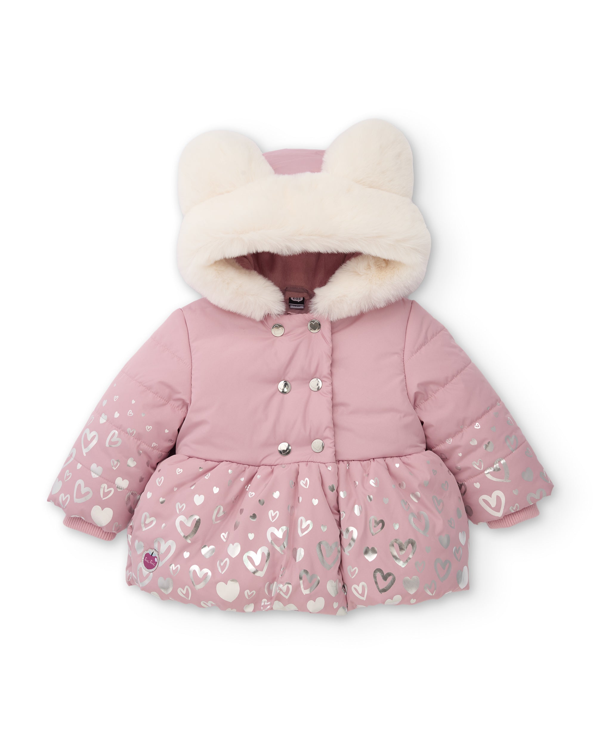 Tuc Tuc piumino bambina rosa cappuccio pelliccia cuori