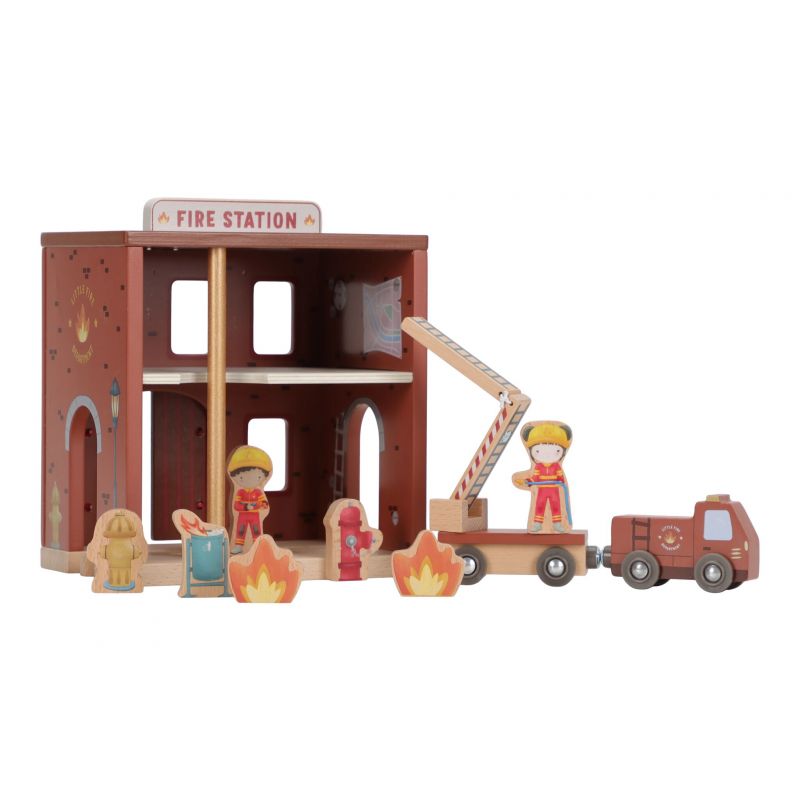 Little Dutch Caserma Pompieri Treno Legno 10 Pezzi Railway
