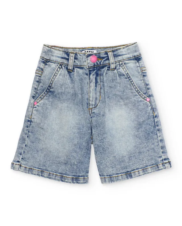 Tuc Tuc shorts bambina jeans azzurro bottone rosa