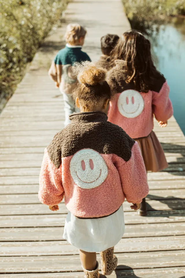 Ella and Rapha Smiley giacca teddy bimba rosa pile