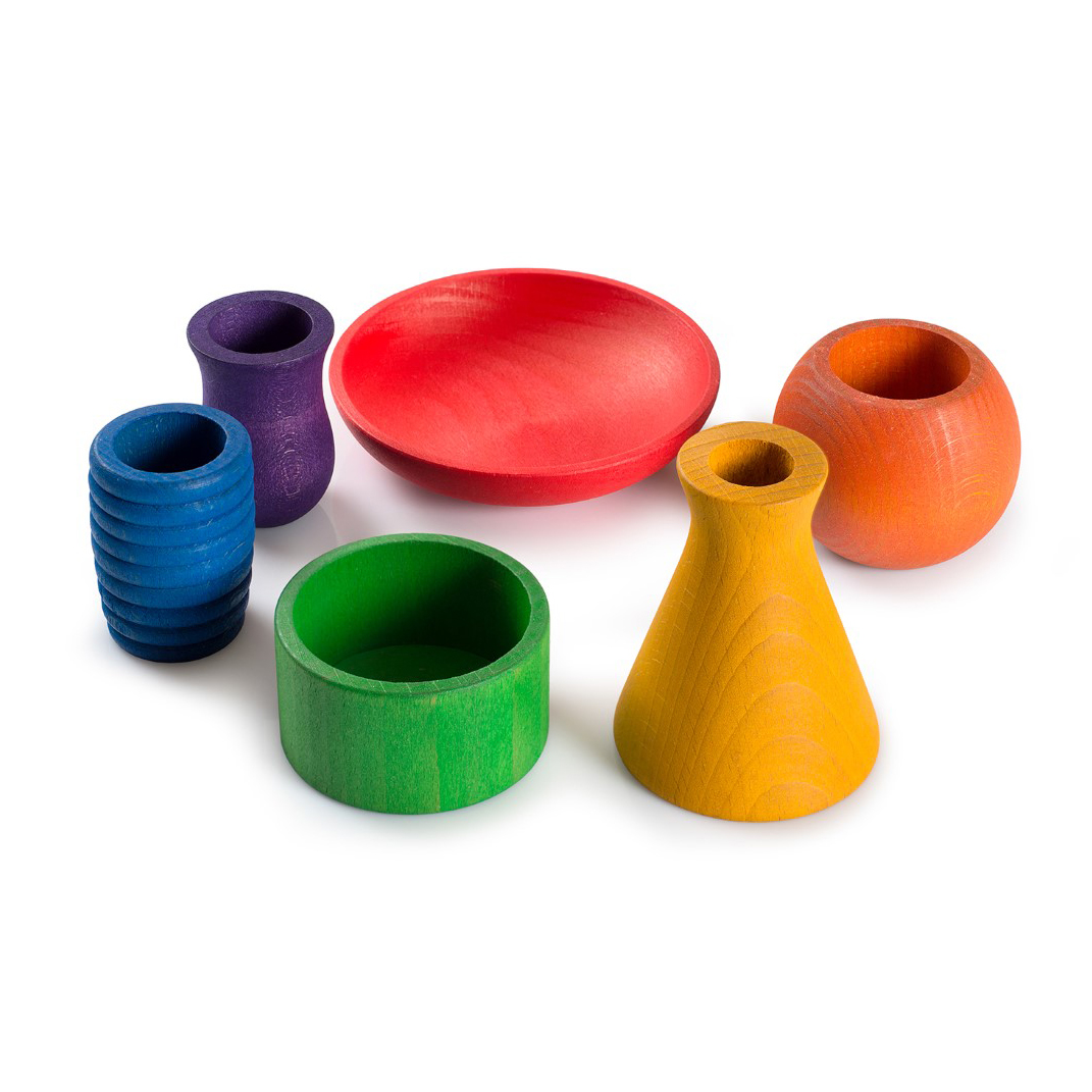 Grapat Pots set 6 ciotoline legno arcobaleno heuristico