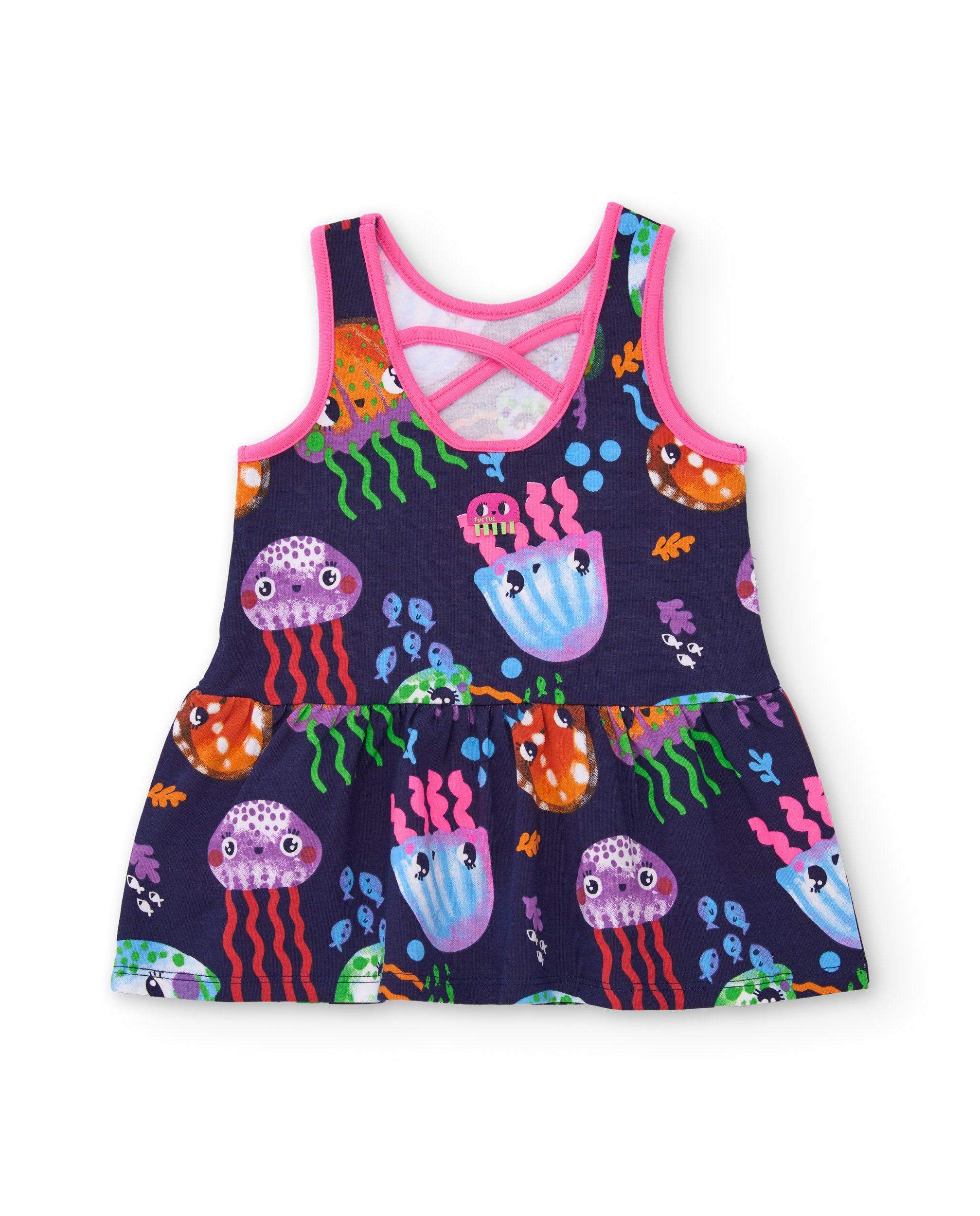 Tuc tuc vestito bambina blu navy meduse estivo smanicato