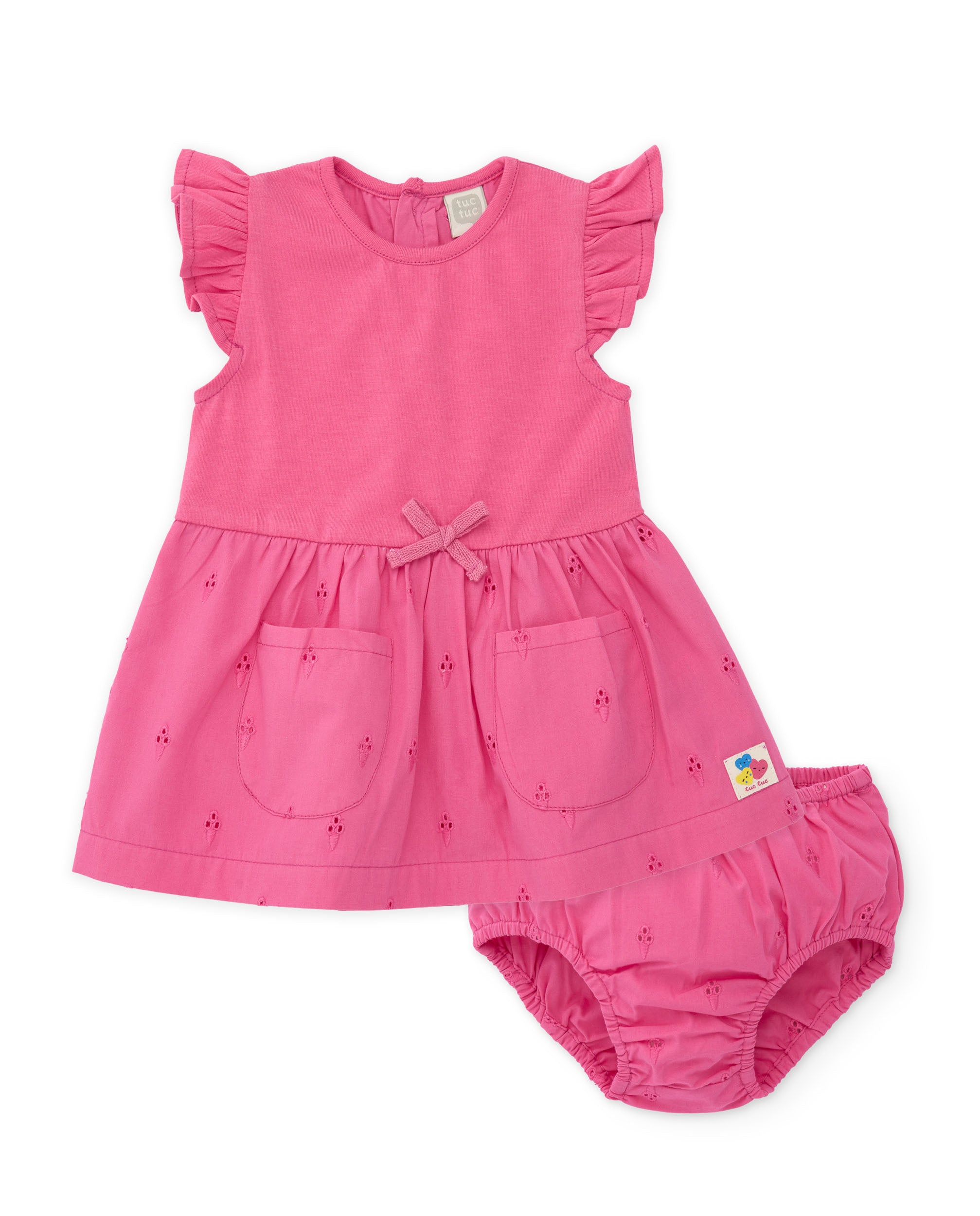 Tuc Tuc vestito neonata rosa ricamato con mutandina