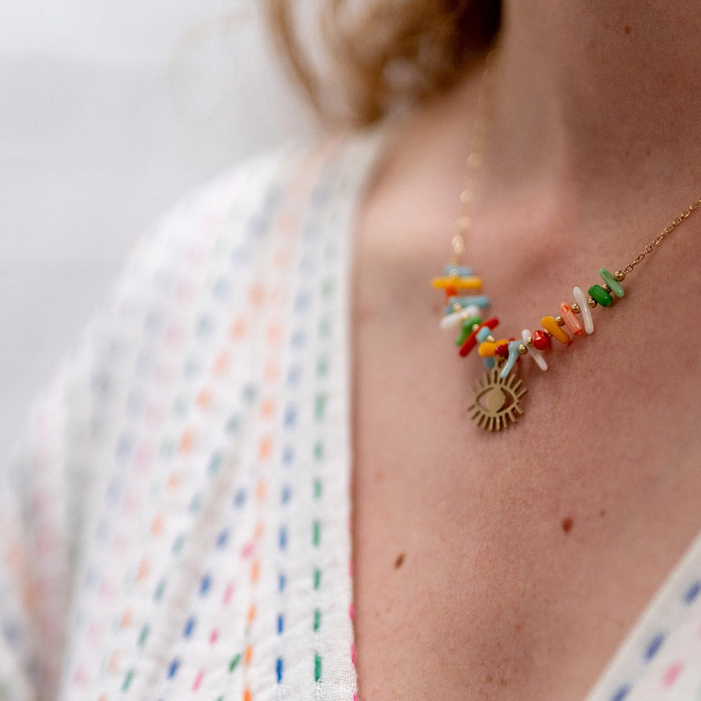 Ella and Rapha Eye of Colors collana acciaio oro donna