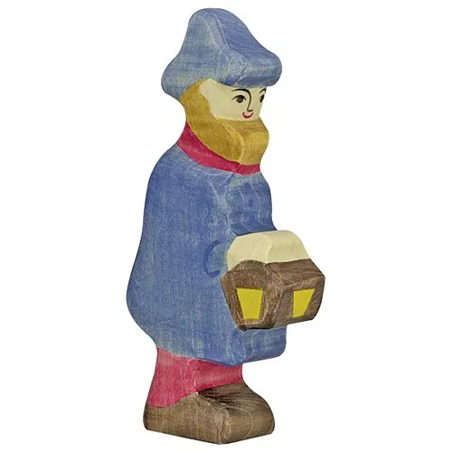 Holztiger Pastore con Lanterna Figura in Legno 17 cm