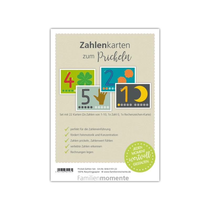 Baboo Set Numeri 1-10 Cartoline da Punzonare 22 Pezzi A5