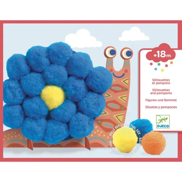 Djeco Pompoms Collage Fluffy Animals kit pompon 18 mesi+