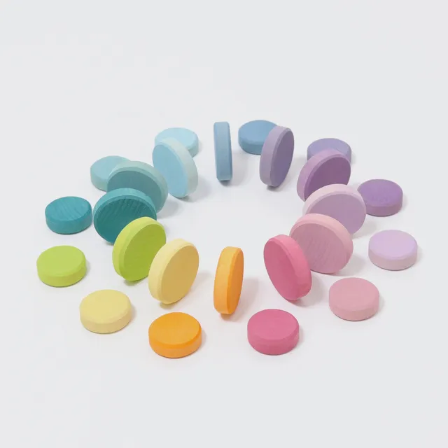 Grimm's Rainbow Pastel Wooden Coins monete legno 24 pz