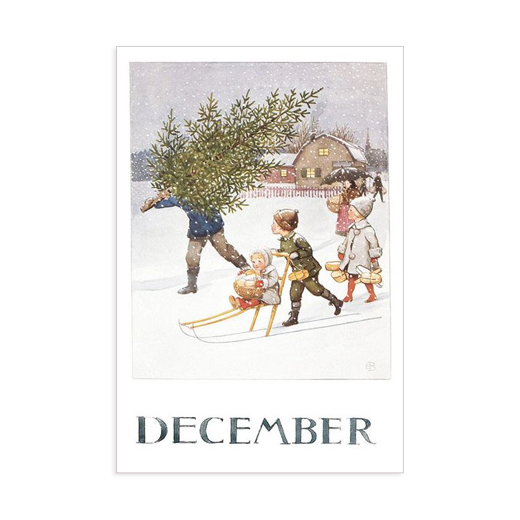 Elsa Beskow Dicembre cartolina acquerello 10,5x15 cm