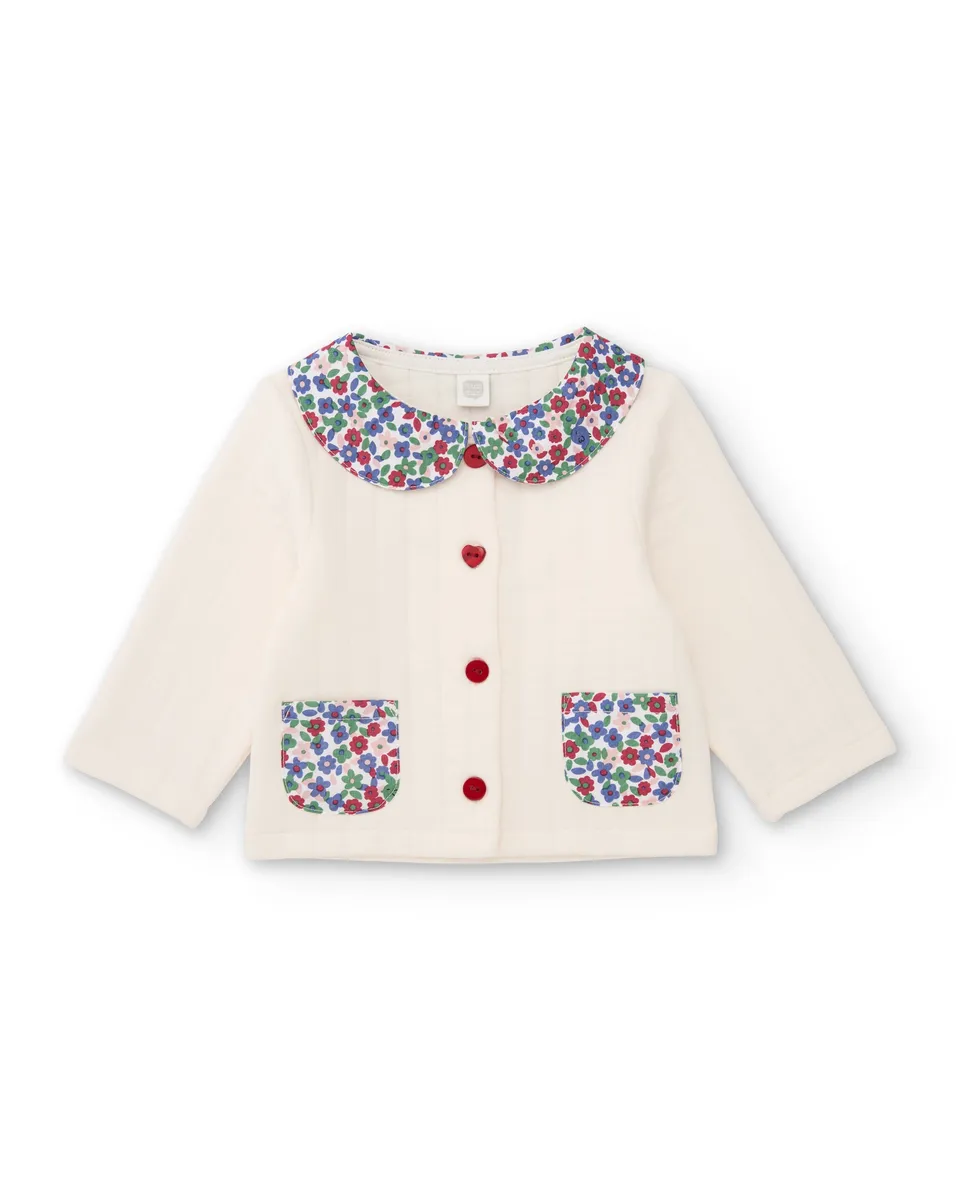Tuc Tuc cardigan cotone collo fiori ecru
