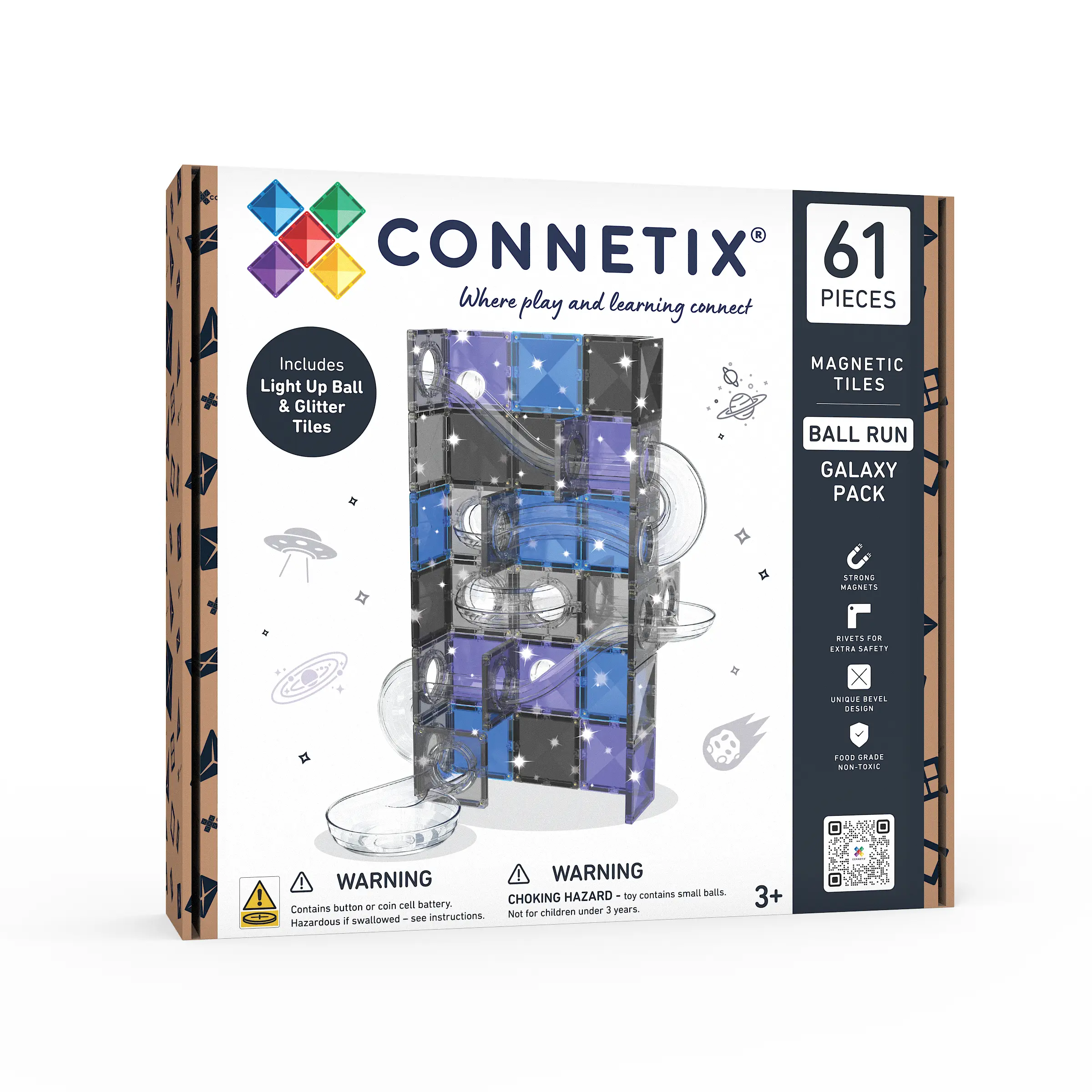 Connetix Ball Run Galaxy Pack costruzioni magnetiche 61 pezzi glitter