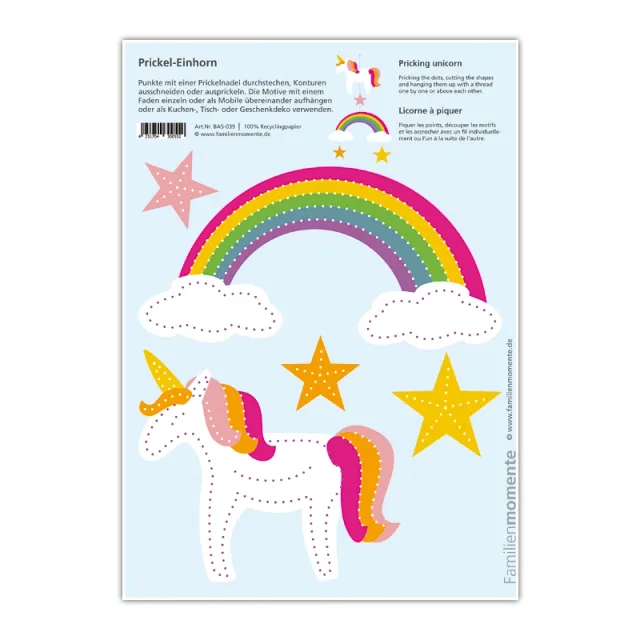 Cartolina A5 da punzonare Unicorno carta riciclata