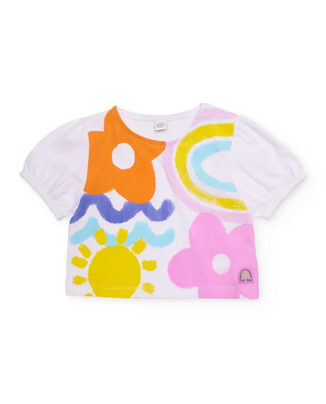 Tuc Tuc t-shirt bambina bianca fiori manica corta arcobaleno