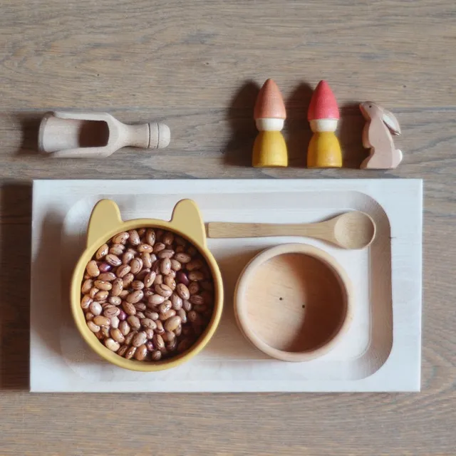 Vassoio Montessori rettangolare 16x30 cm legno alimentare