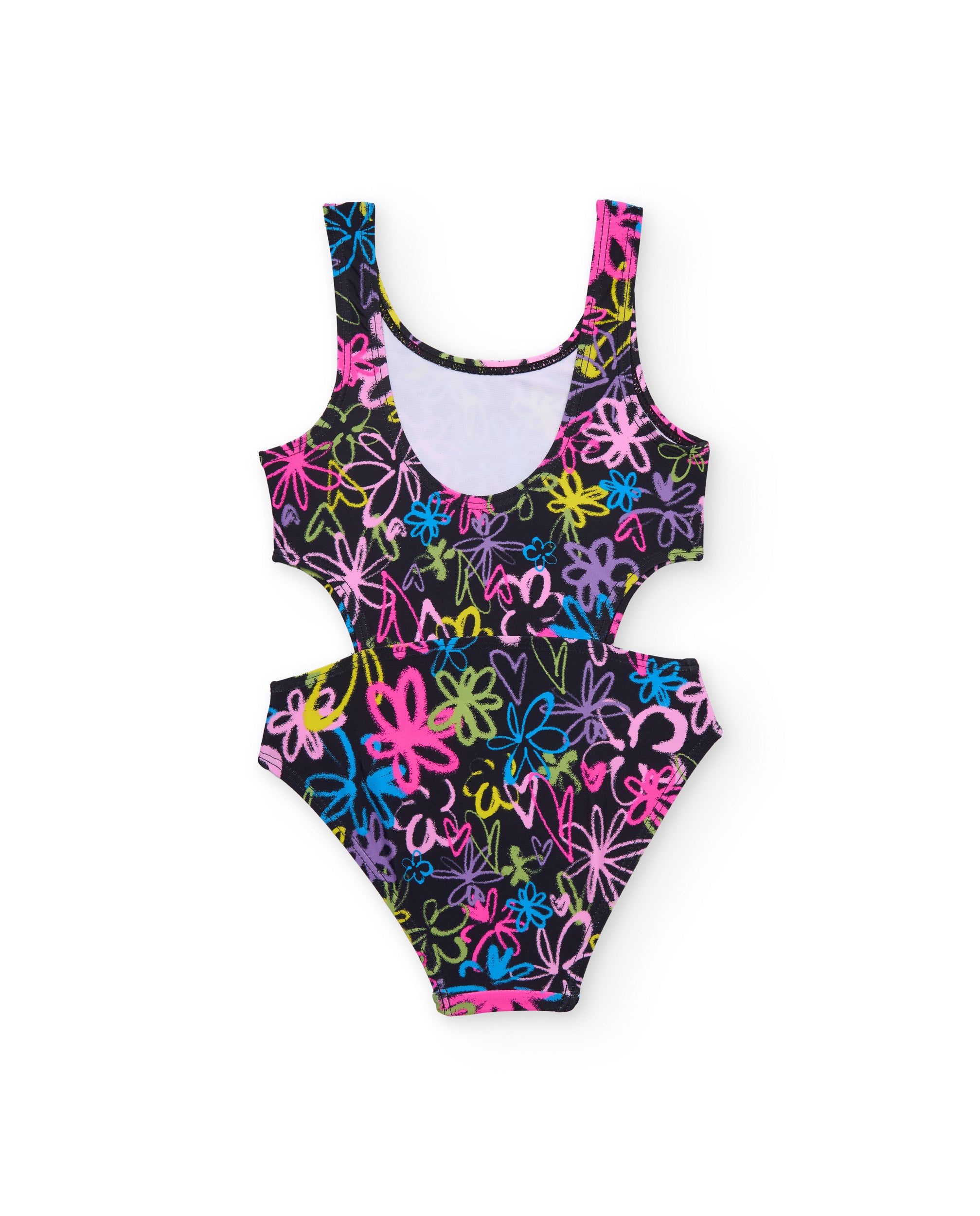 Tuc Tuc Costume Intero Bambina Nero Fiori Ritagli