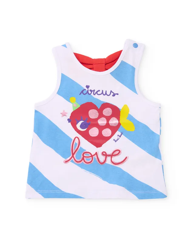 Tuc Tuc maglietta neonata bianca a righe pesce cuore