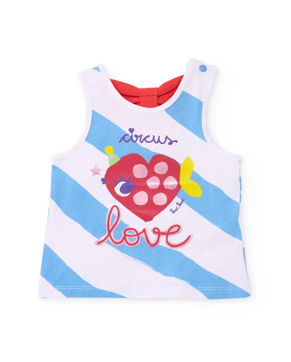 Tuc Tuc maglietta neonata bianca a righe pesce cuore