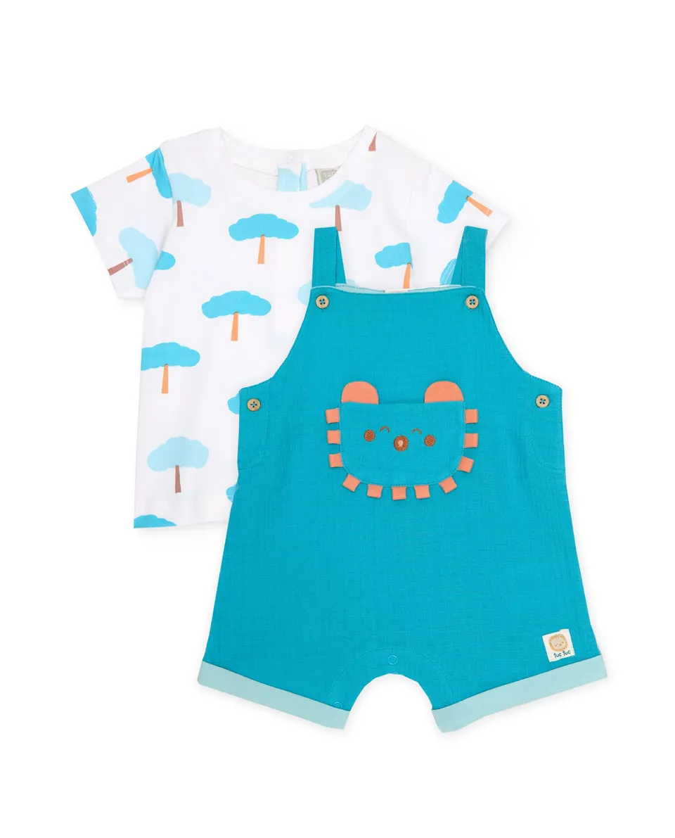 Tuc Tuc completo neonato salopette cotone azzurro