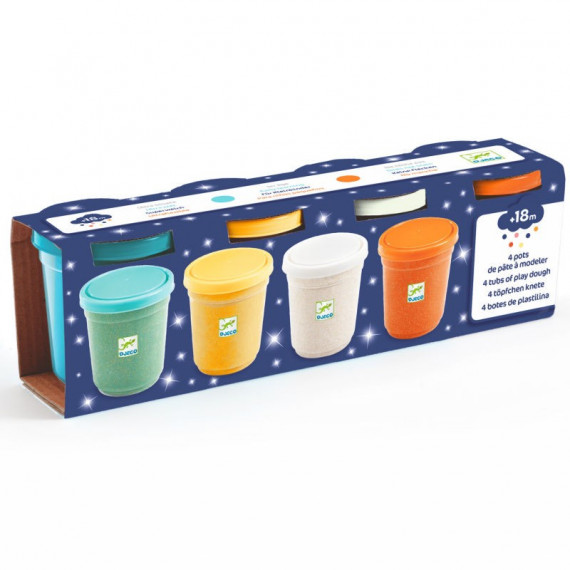 Djeco Pasta Modellabile Glitter 4 barattoli 140 g