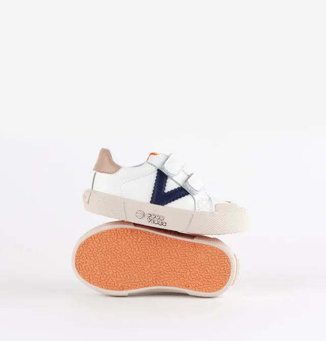 Victoria sneakers bianche V blu marino velcro bimba
