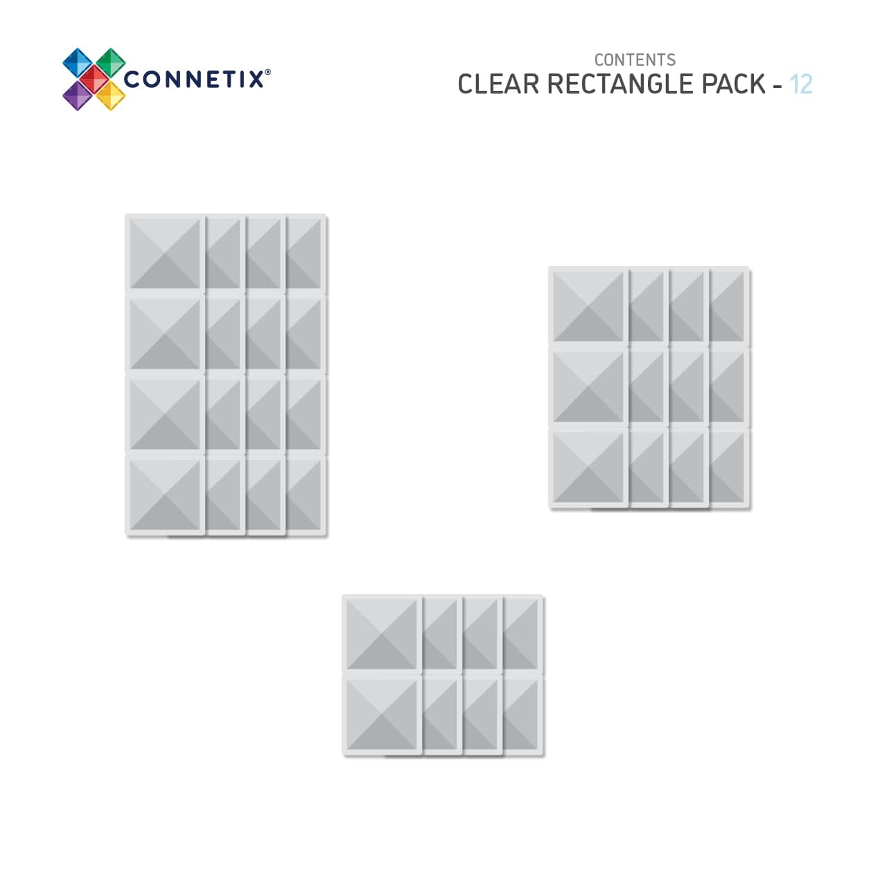 Connetix Clear Rectangle Pack 12 pezzi costruzioni magnetiche