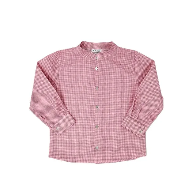 Mebi Vichy camicia bambino rossa cotone collo mao