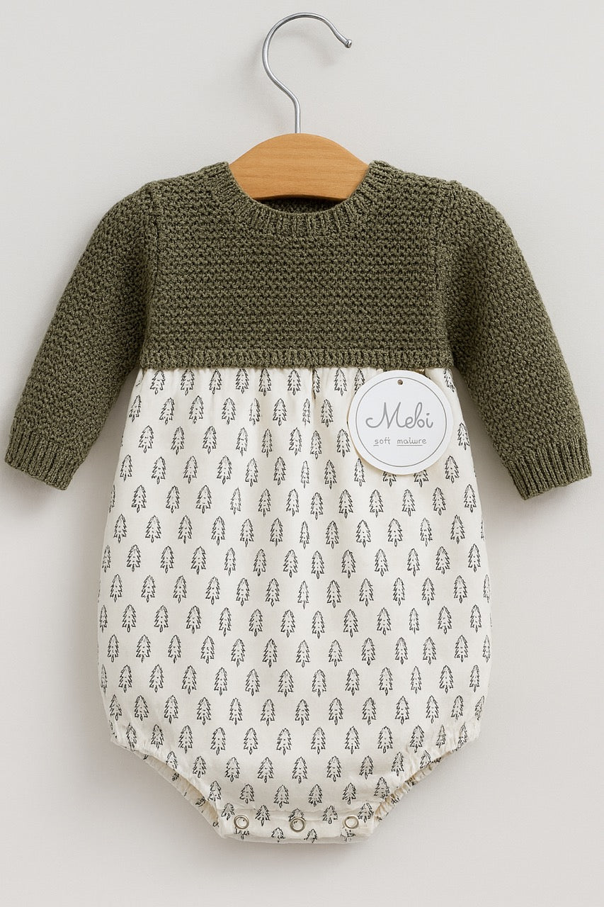 Mebi pagliaccetto maglia verde abeti cotone taglia neonato