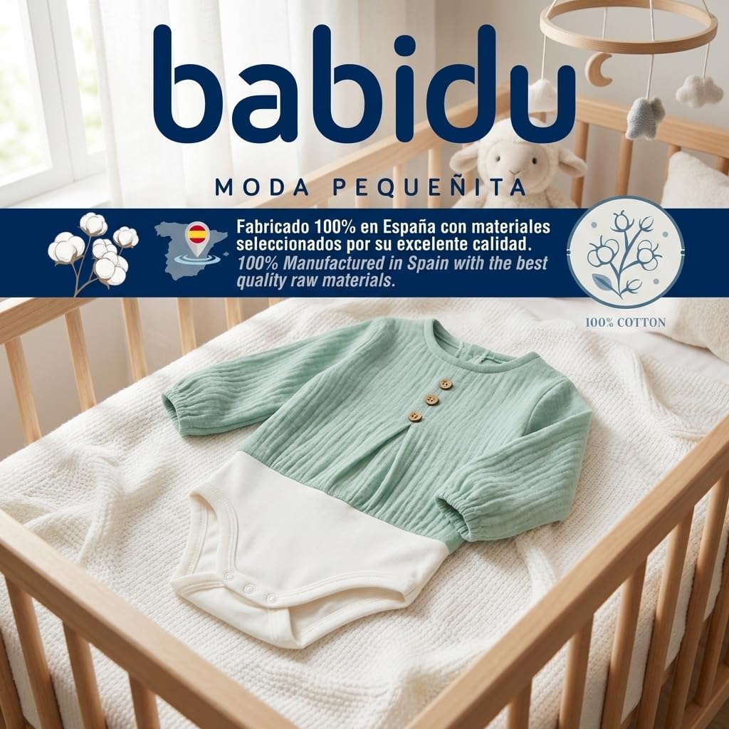 Babidu Body Maniche Lunghe Cotone Bottoni Dietro Ipoallergenico