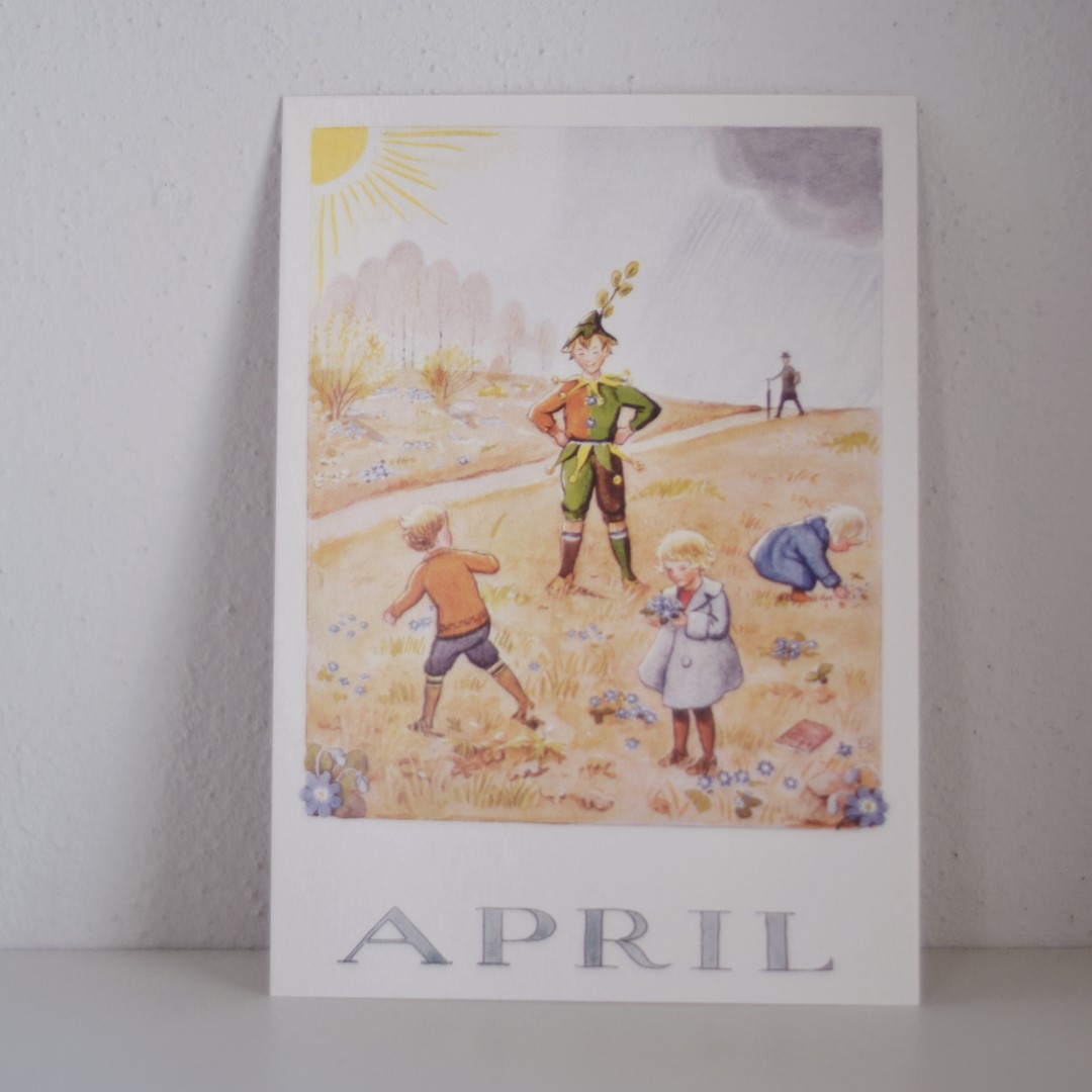 Elsa Beskow cartolina mese Aprile 10,5x15 cm acquerello