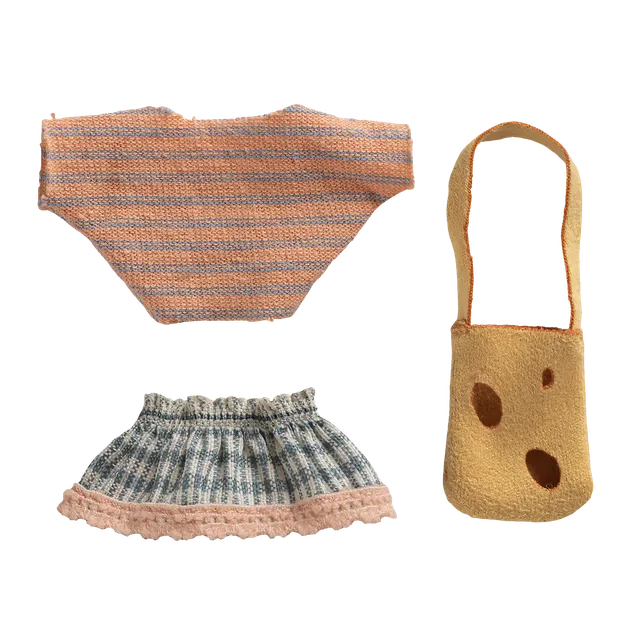 Maileg Little Sister set vestiti topo in cotone con borsa