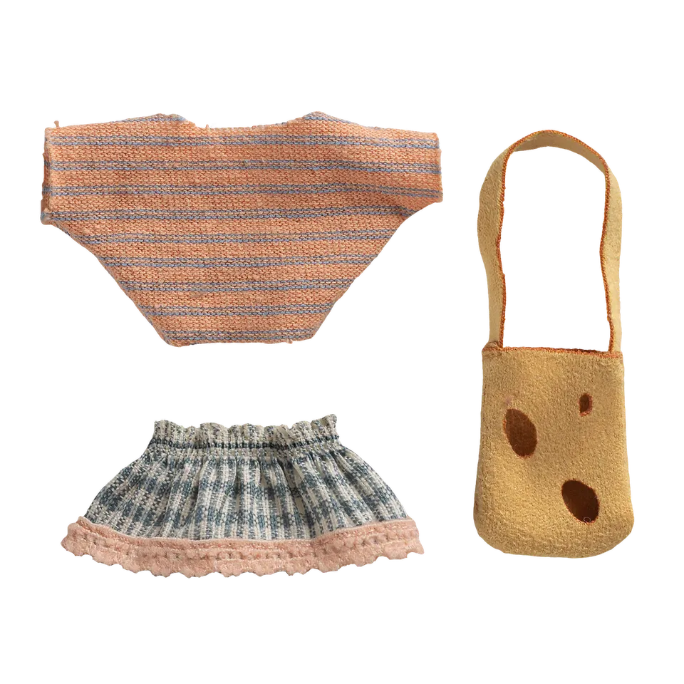 Maileg Little Sister set vestiti topo in cotone con borsa