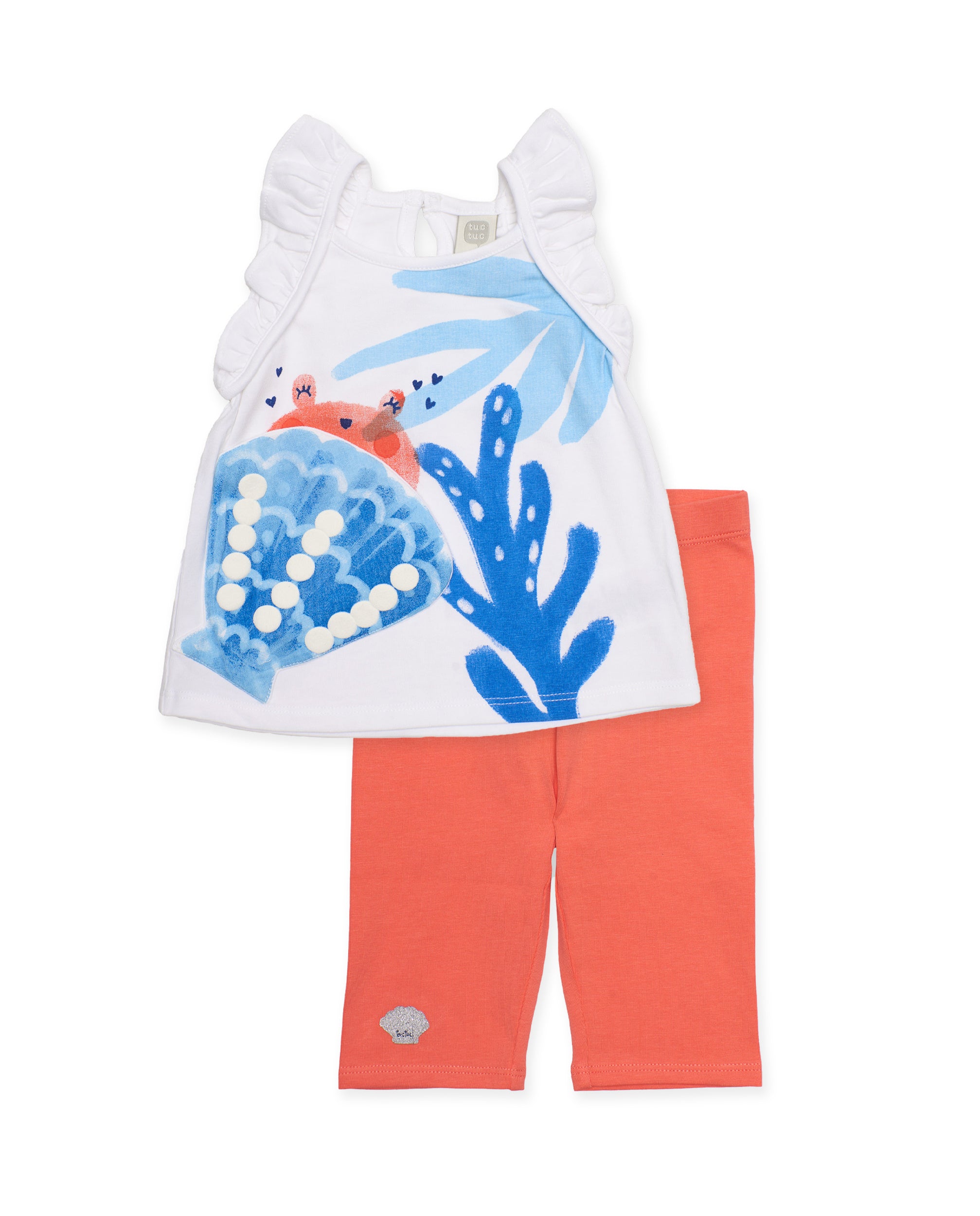 Tuc Tuc completo bambina top e leggings mare bianco giallo