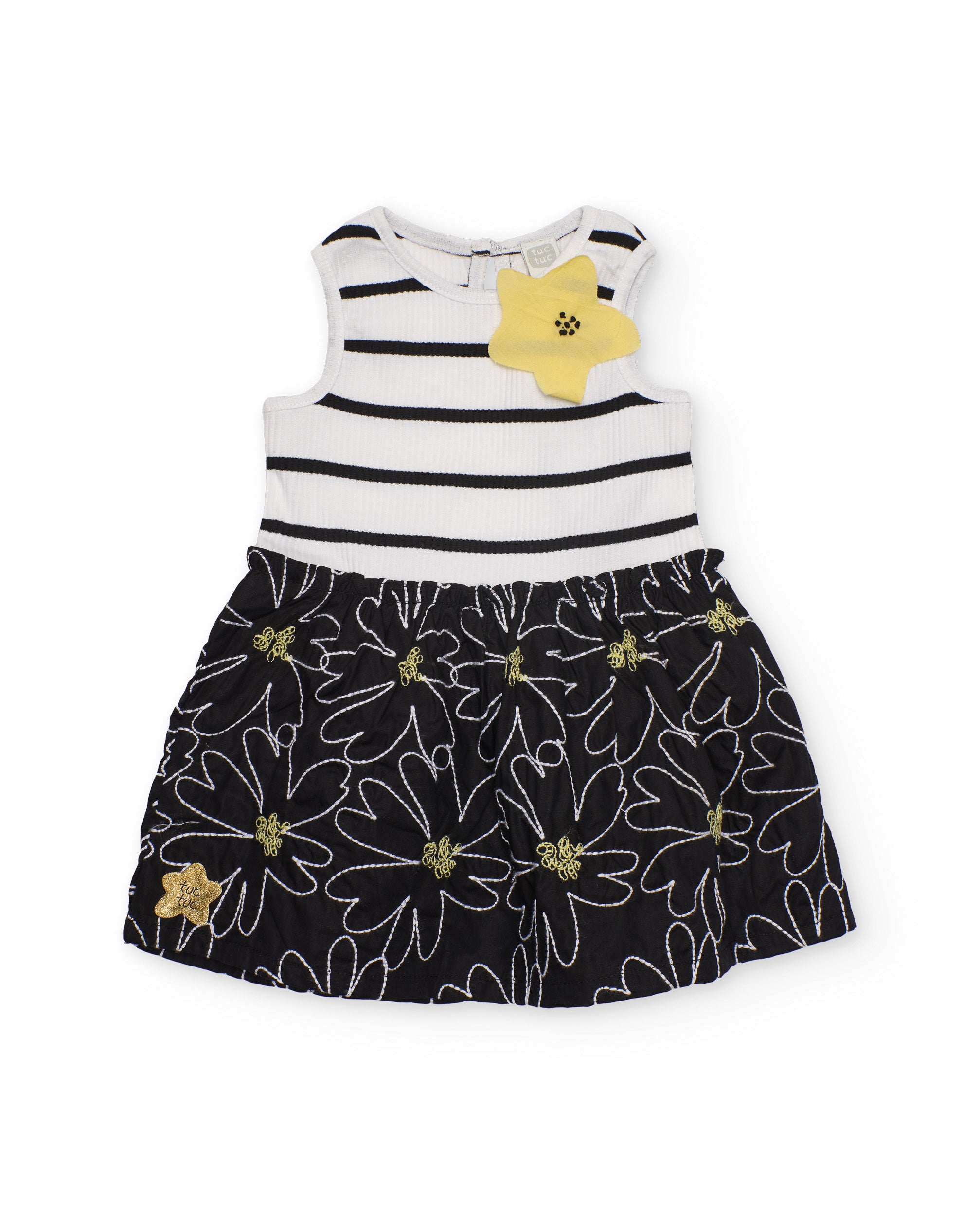 Tuc Tuc vestito bambina righe nero fiore giallo
