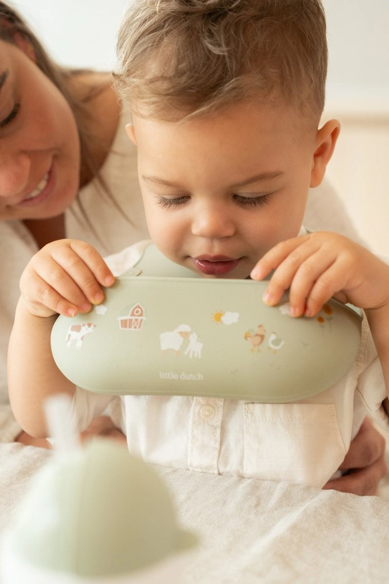 Little Dutch Little Farm bavaglino silicone tasca verde