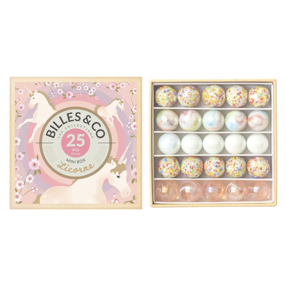 Billes & Co Licorne scatola biglie vetro 25 pezzi