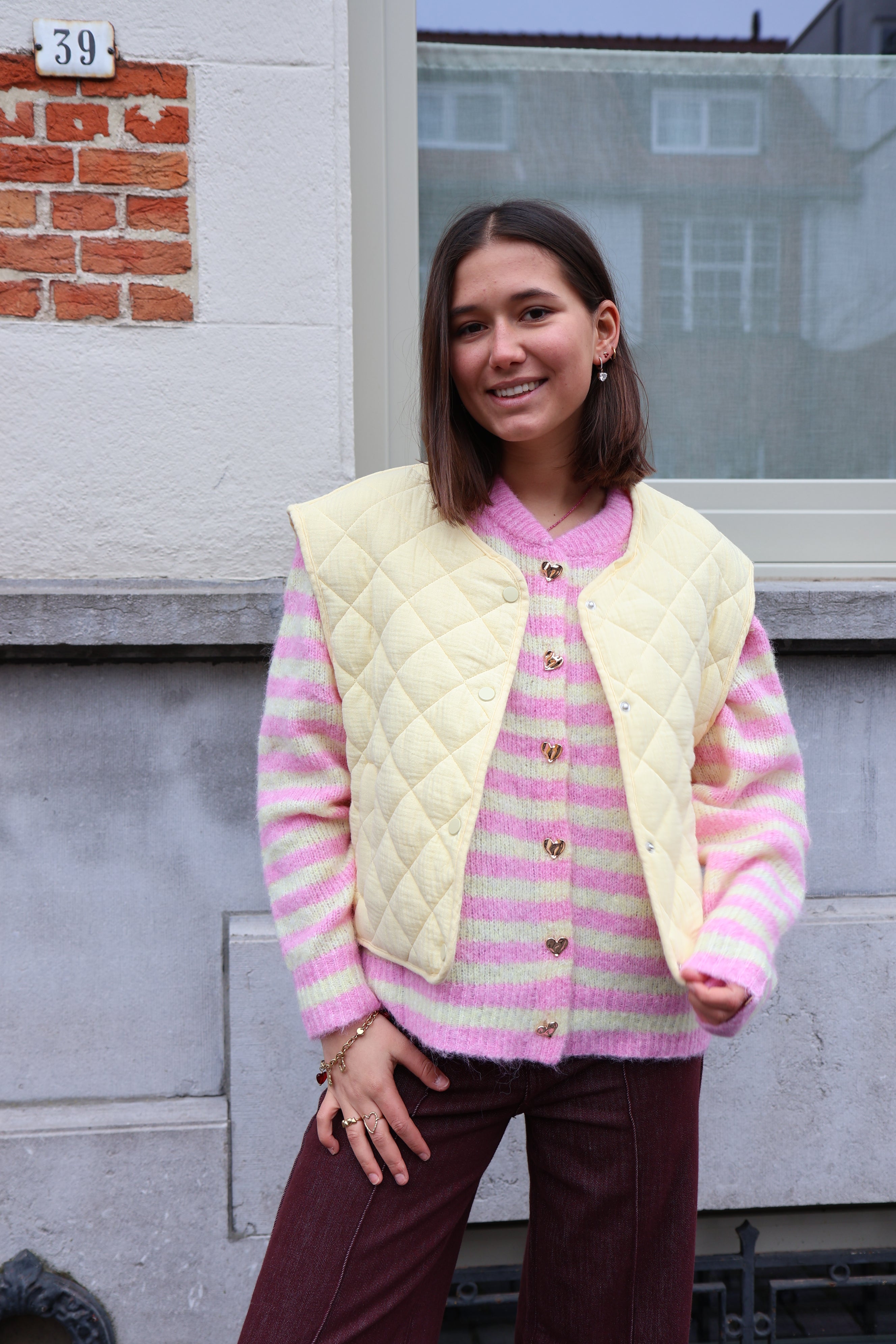 Ella and Rapha Striped cardigan giallo burro rosa