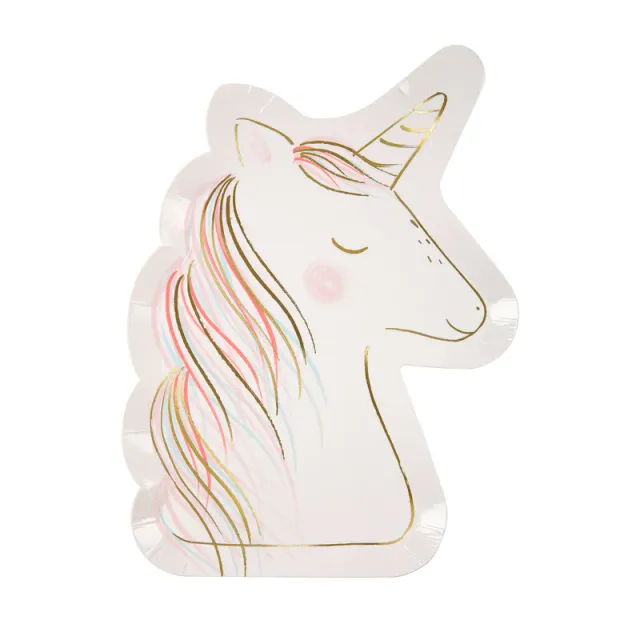 Meri Meri Unicorno Piatti Sagomati 8 pezzi lamina oro
