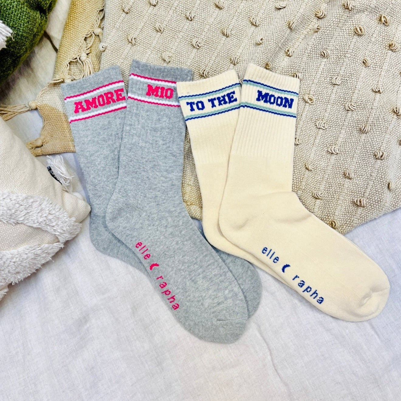 Ella and Rapha To The Moon calzini bimbi beige in cotone