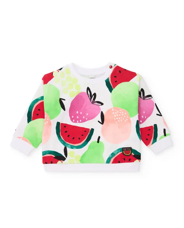 Tuc tuc felpa bambina bianca stampa frutta